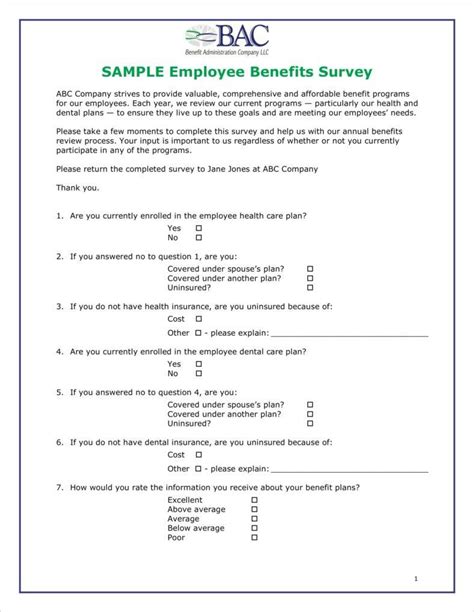 sample employee benefit survey